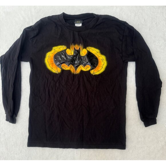 DC Comics Batman Boy's Large Black Long Sleeve Shirt Rubber textured Batman Logo - Picture 1 of 7